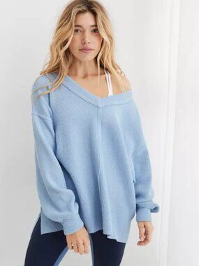 Aerie Wonder Textured V-Neck Sweatshirt Monaco Blue